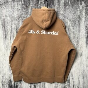 40's & Shorties Hoodie Mens XL Brown Cotton Casual Pullover Sweatshirt Logo
